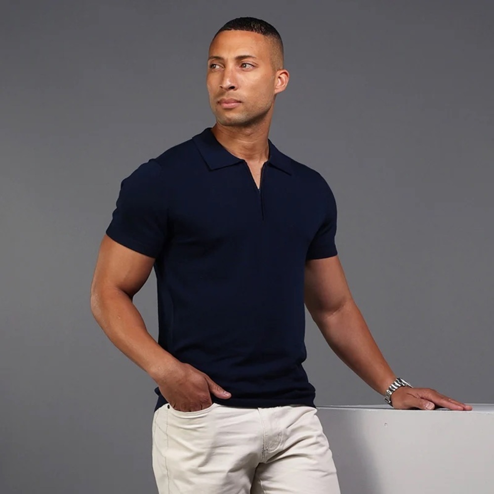 COLLARS & CO. Venetian Merino Zip Polo
Navy